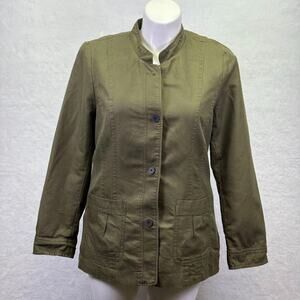 Coldwater Creek Linen Military Button Up Jacket Blazer Army Green Size 14